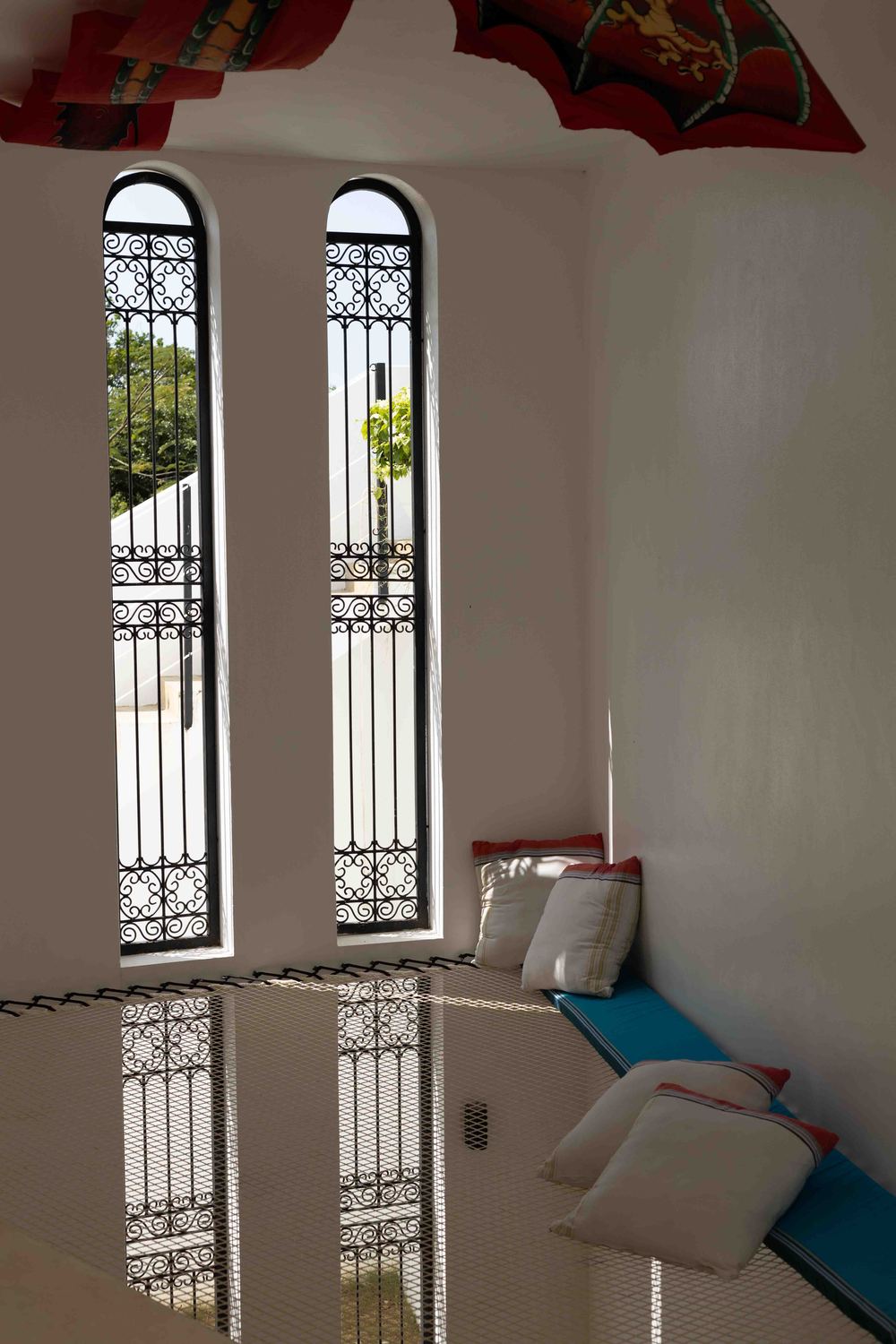 Cargo net hammock nook above the music room